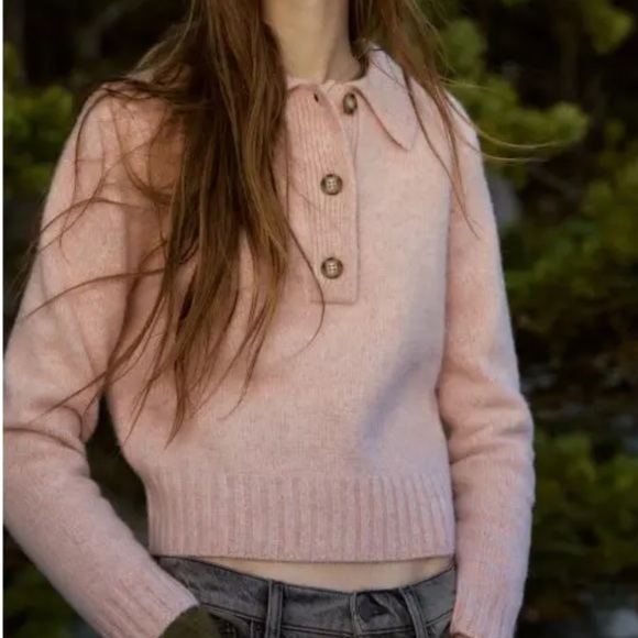 Zara Sweaters - Zara Soft Pink Knit Polo Sweater with Buttons
